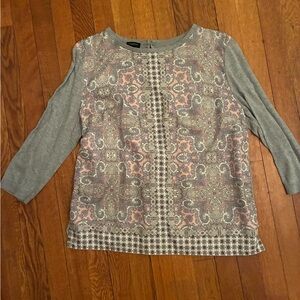 Talbots Gray and Pink Paisley Long Sleeve Top